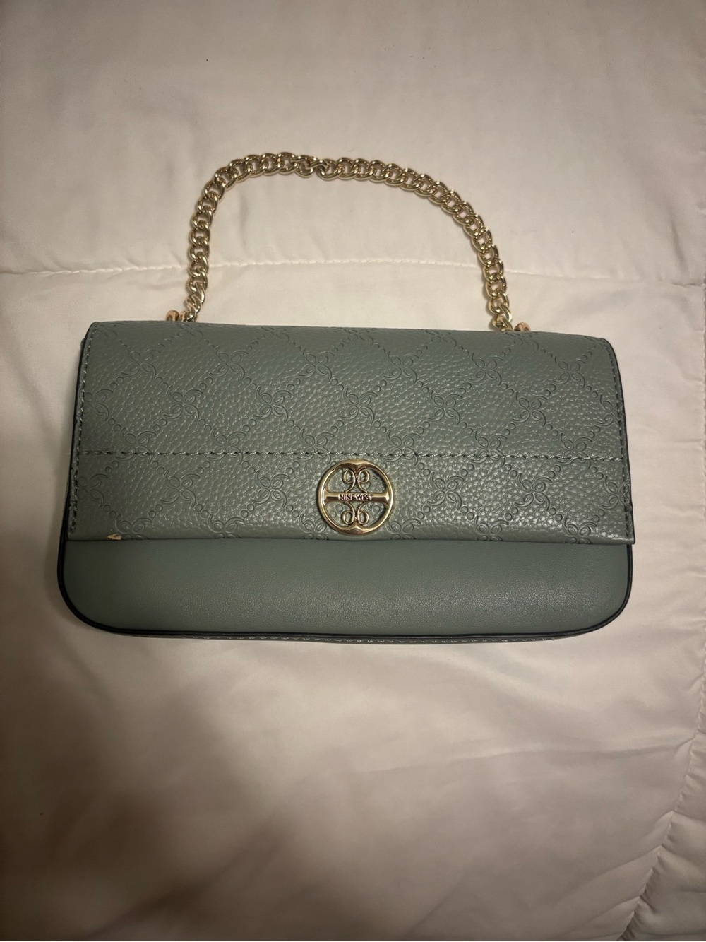 Nine West Quilted Shoulder Bag in Sage Green with Gold Chain